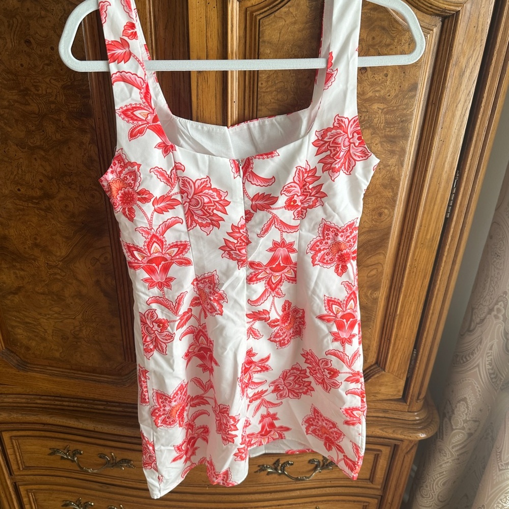Commense white and coral Square Neck Sleeveless Sundress - Picture 4 of 7